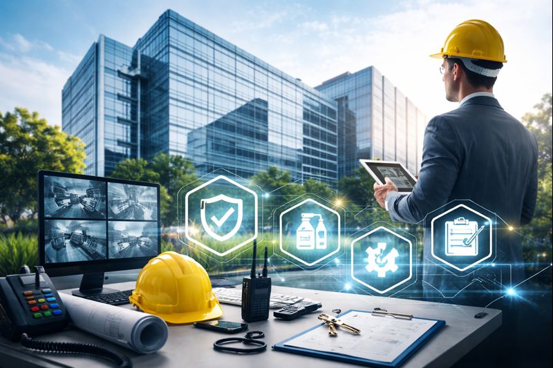 Pengelolaan gedung modern yang terintegrasi untuk memastikan keamanan, efisiensi operasional, dan keandalan fasilitas perusahaan.