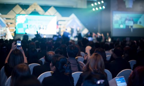 Disfocus of the convention hall background of busines